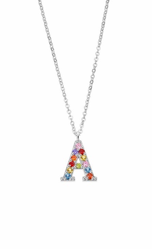 [LP3426-1/A] Collar Lotus Sivler Mujer Letra A Multicolor LP3426-1/A