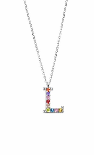 [LP3426-1/L] Collar Lotus Silver Mujer Letra L Multicolor