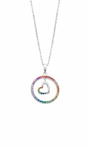 [LP3488-1/2] Collar Lotus Silver Mujer Círculo y Corazón Circonitas multicolor LP3488-1/2