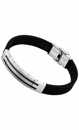 [LS1521-2/2] Pulsera Lotus Style Hombre de acero inoxidable y caucho negro