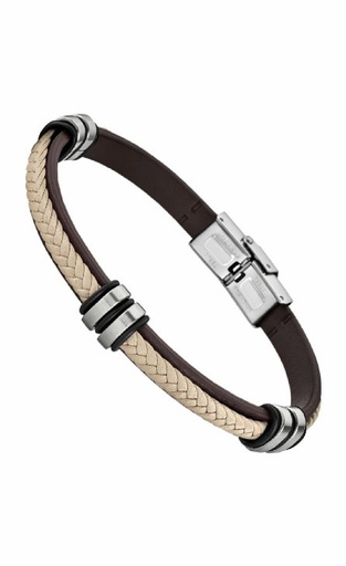 [LS1829-2/6] Pulsera Lotus Style Hombre Acero Inoxidable y Piel Marrón/Beige LS1829-2/6