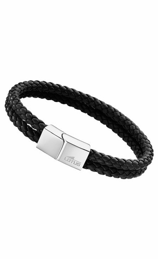 [LS2011-2/1] Pulsera Lotus Style Basic Hombre de Acero Inoxidable y Piel Trenzada Negra LS2011-2/1