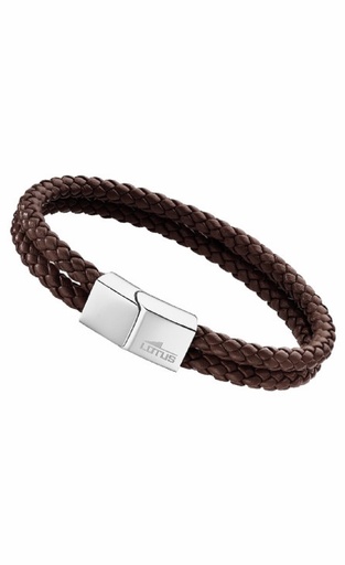 [LS2011-2/2] Pulsera Lotus Style Basic Hombre Acero Inoxidable y Piel Marrón Trenzada LS2011-2/2