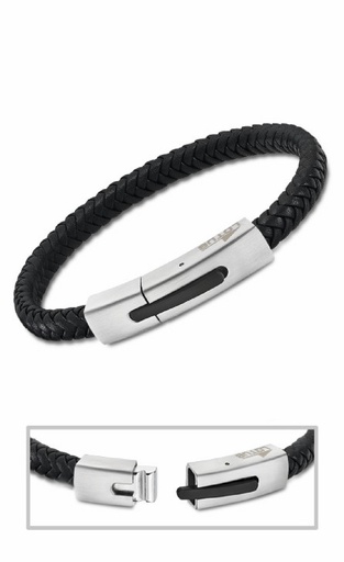 [LS2055-2/1] Pulsera Lotus Style Hombre Acero inox IP Negro y Piel Negra LS2055-2/1