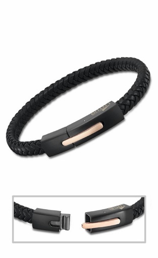 [LS2055-2/4] Pulsera Lotus Style Hombre Acero Inoxidable IP Negro/Rosé y Piel Negra LS2055-2/4