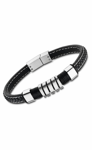 [LS2056-2/1] Pulsera Lotus style Men Basic Hombre Acero Inox y Piel Negra LS2056-2/1