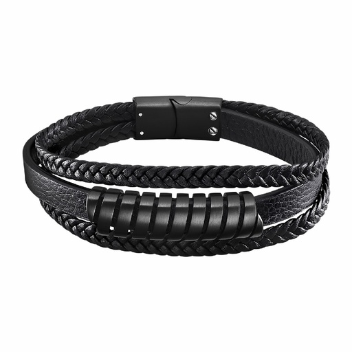 [LS2208-2/3] Pulsera Lotus Style Hombre Cuero Negro LS2208-2/3