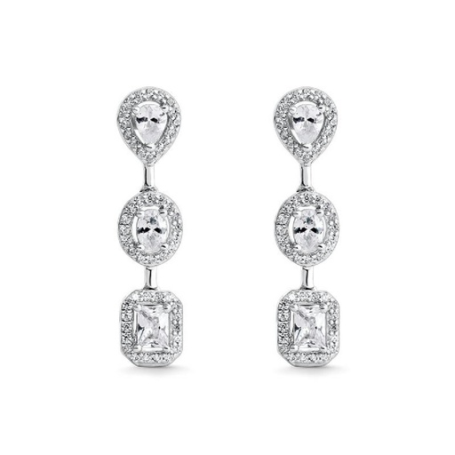 [SEA-101-347-UU] Pendientes Itemporality Wedding Largos plata baño rodio y circonitas blancas