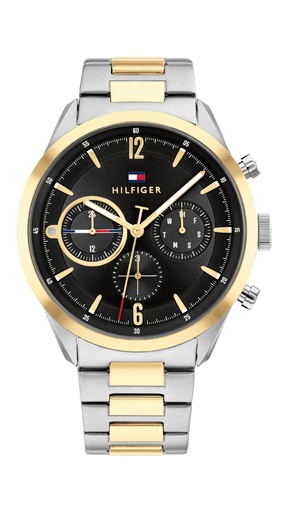 [1791944] Reloj Tommy Hilfiger Hombre Matthew Multifunción Acero Bicolor Plateado IP Dorado Esfera Negra 1791944